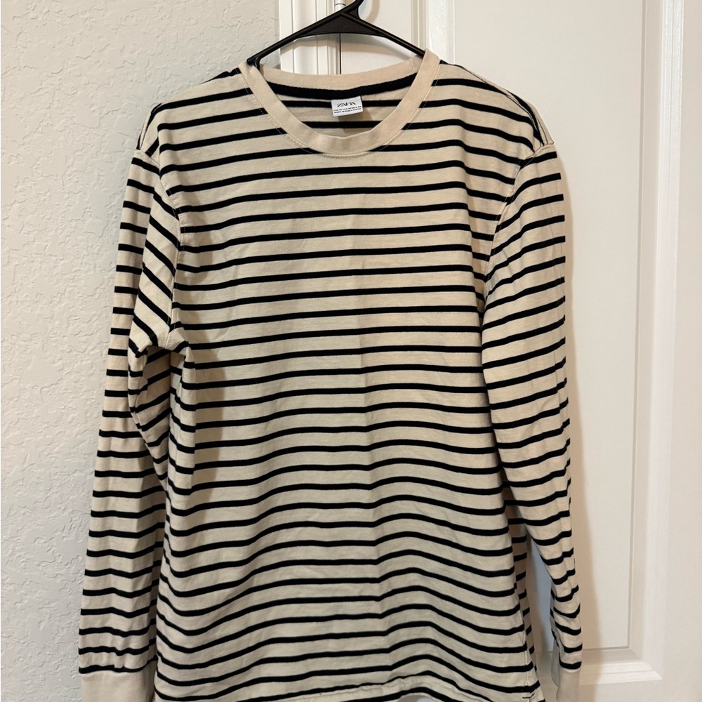 Zara Black and Cream Striped Top